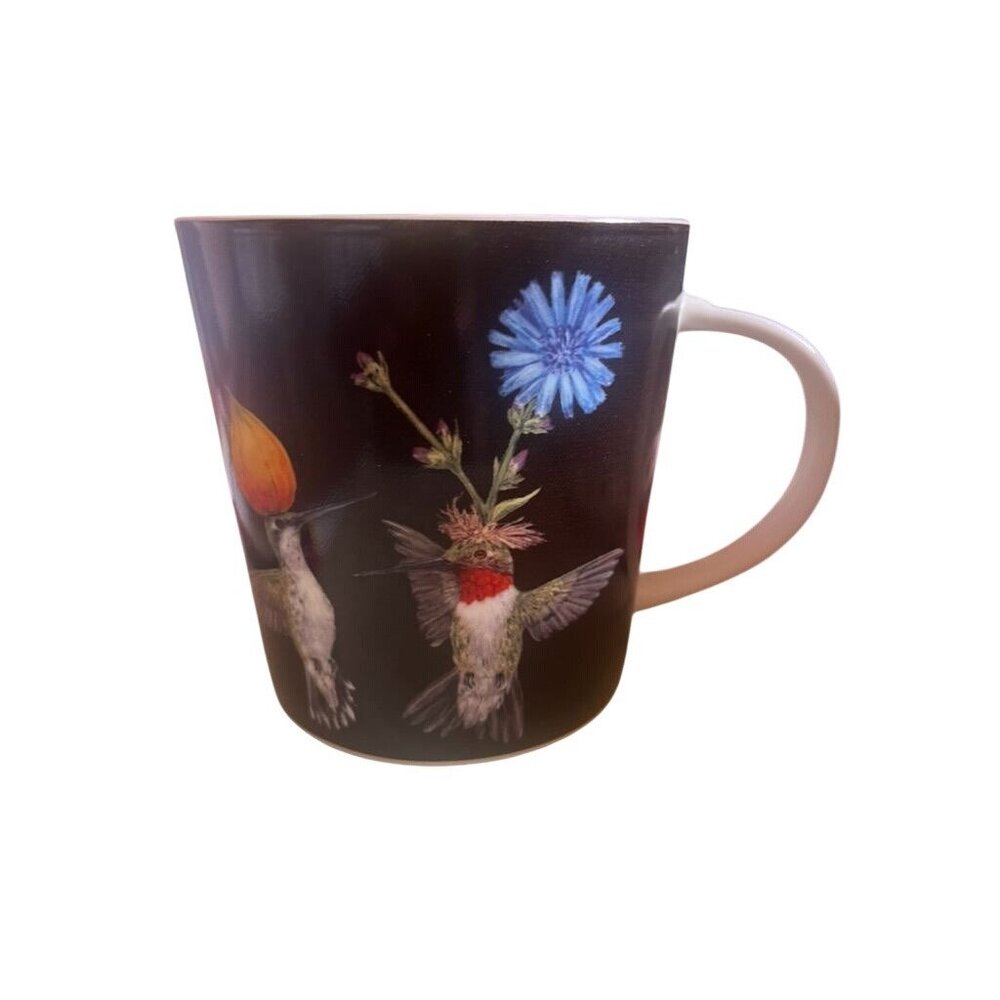 Funny Vintage Hummingbird Flower Art Mug By Vicki Sawyer for PPD 12 oz Black